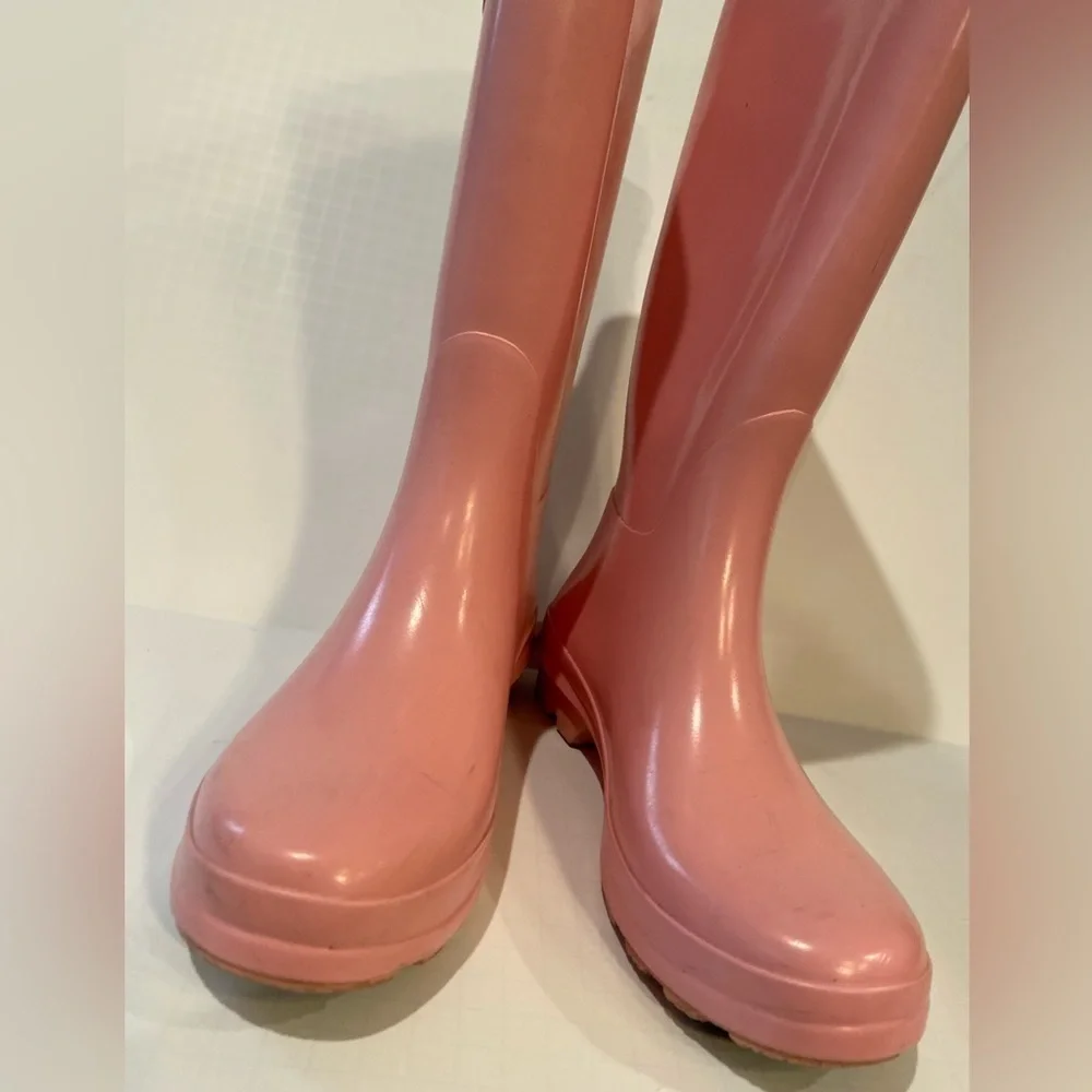 Stylish Light Pink Waterproof Knee High Rubber Rain Boots~Side Buckle Accent